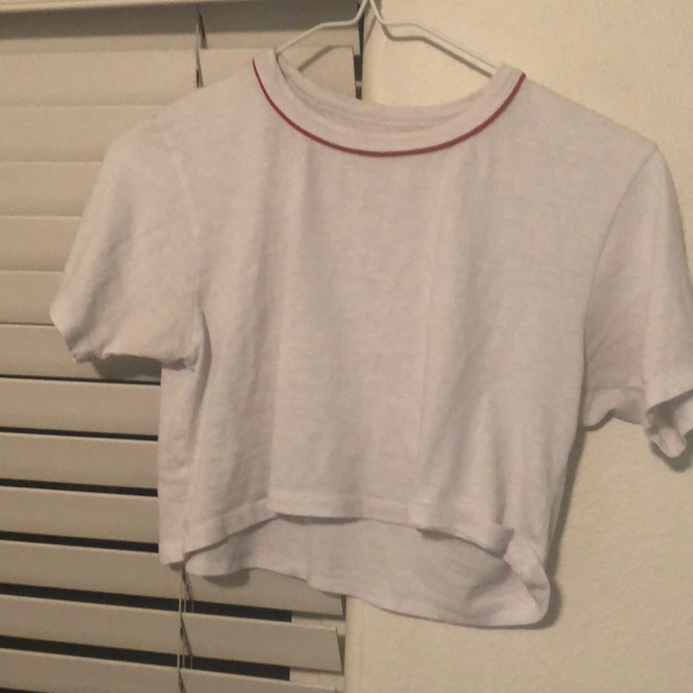 SOLD brandy white cropped top w red strip